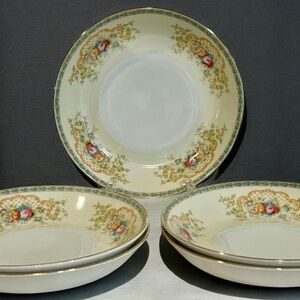 1940’s Vtg Grace China Art Scrollwork Floral Dinner Soup Bowls Japan 7.5” Set 5
